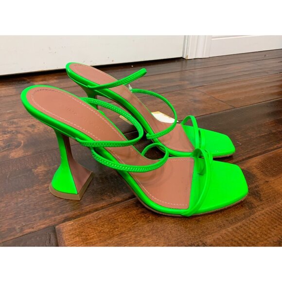 Amina Muaddi Naima Green Strappy Leather Heel Sandals $900, Size 37.5 | 7.5 - Picture 2 of 7